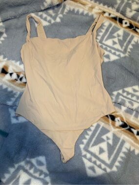 SKIMS Nude Beige Seamless Shapewear Bodysuit with Wide Straps